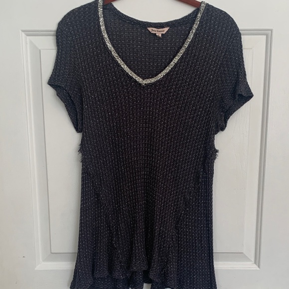 Juicy Couture Tops - Juicy Couture Black Tee with Glittering Silver Trim